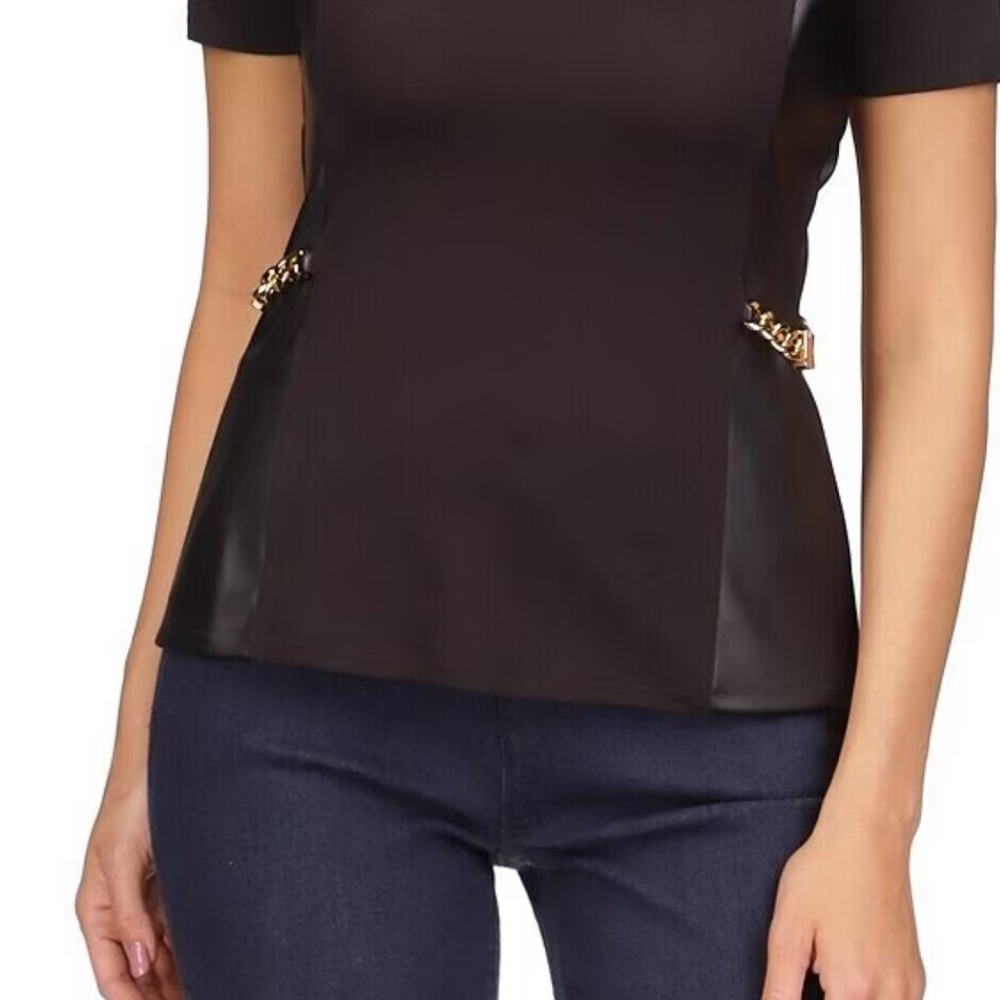 Michael Michael Kors Jersey Knit Scoop Neck Short Sleeve Chain Detail